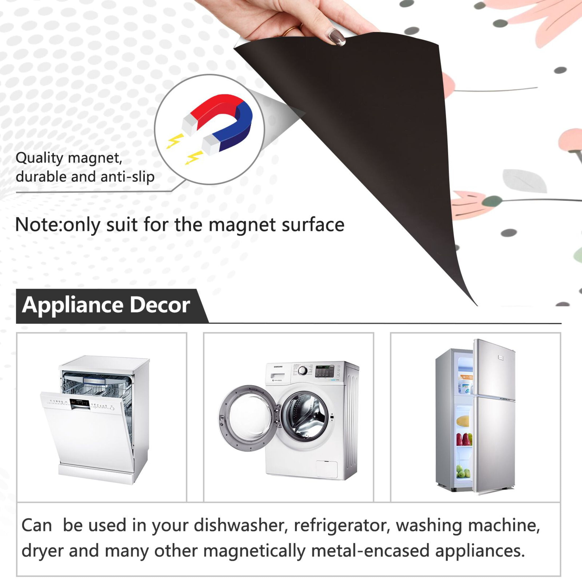 Dishwasher Magnetic Sticker 23x26 Inch Refrigerator Magnetic Sticker Washing Machine Magnetic Sticker Kitchen Panel Magnetic Sticker Home Decor Line Flower