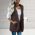 thumbnail image 3 of HTNBO Women Casual Fall Winter Coat with Pockets Plush Solid Color Sleeveless Loose Lapel Vest Jackets Fall Coffee, 3 of 6