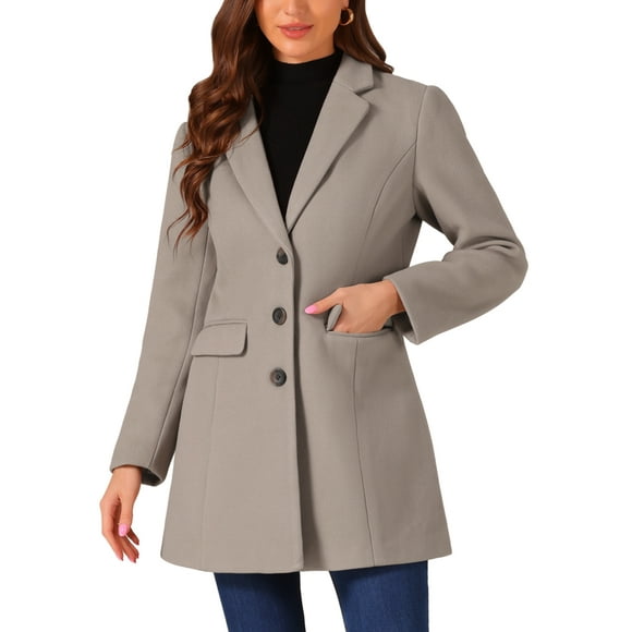 INSPIRE CHIC Women's Coat Solid Color Notched Lapel Single Breasted Winter Peacoat Dark Tan XS