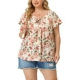 thumbnail image 5 of Unique Bargains Junior's Plus Size Chiffon Tassel Lace Flare Sleeve Floral Tops Apricot 2X, 5 of 6