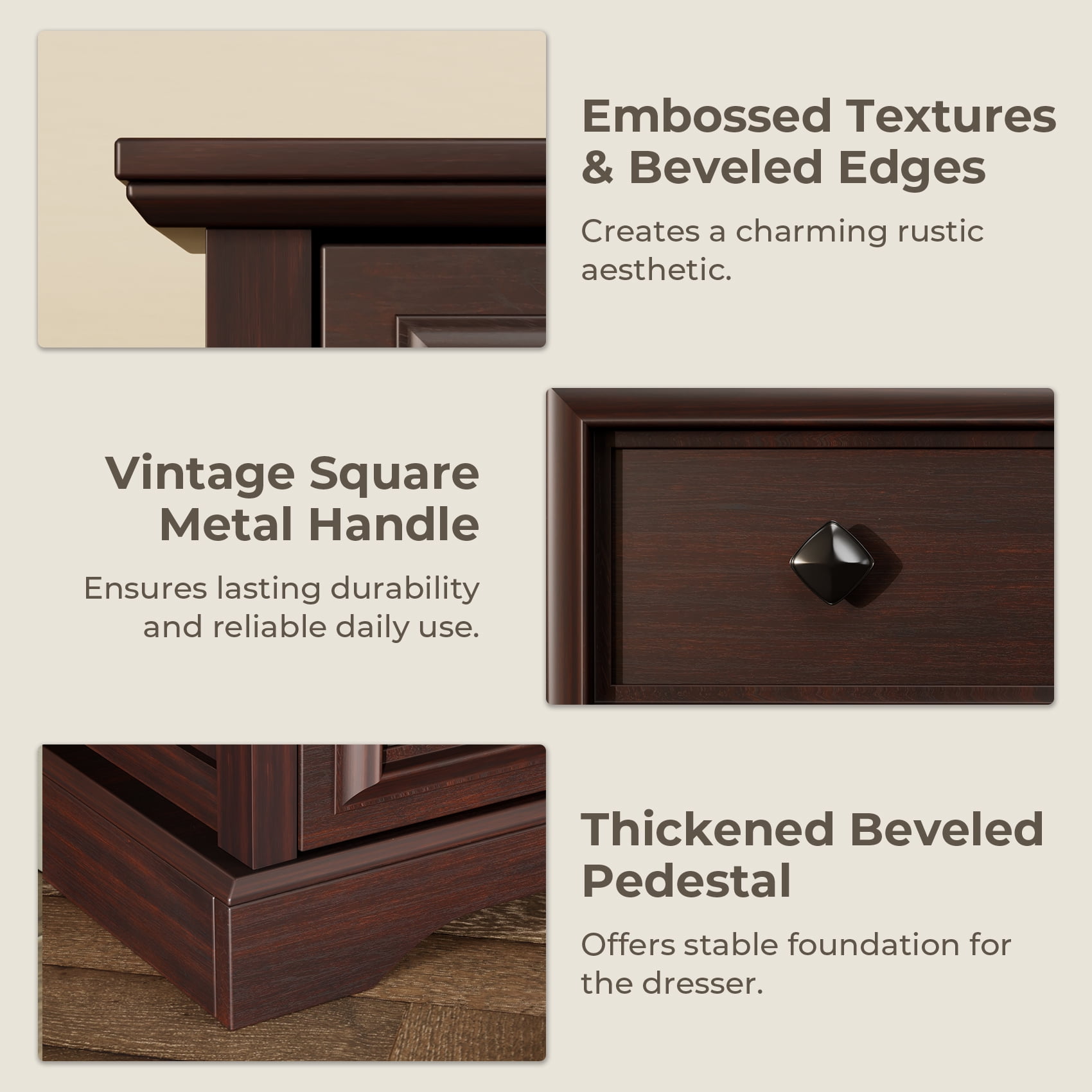 Winkalon 6 Drawer Tall Dresser, 48"H Chest of Drawers, Wooden Storage Cabinet for Bedroom, Cherry