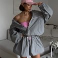thumbnail image 3 of Women's Oversized Jacket and Mini Skirt Set, Drawstring Streetwear Two Piece Outfit, 3 of 8