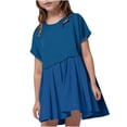 thumbnail image 5 of Mini Dresses for Teens Girls 5-14 Years Kids Short Sleeve Crew Neck Solid Color Loose Comfort Pleated Going-Out Sports Dress, 5 of 8