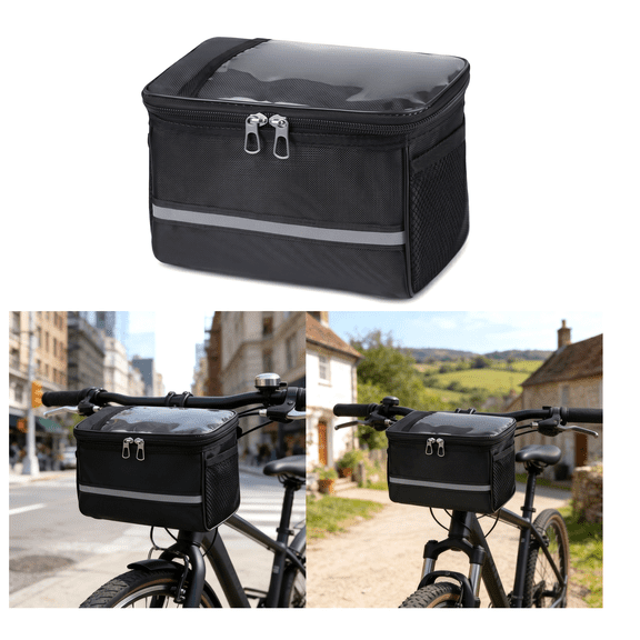 Damkogic Large Capacity Detachable Bike Handlebar Bag with Reflective Strip, Front Storage Bag for Commuting Camping Outdoor