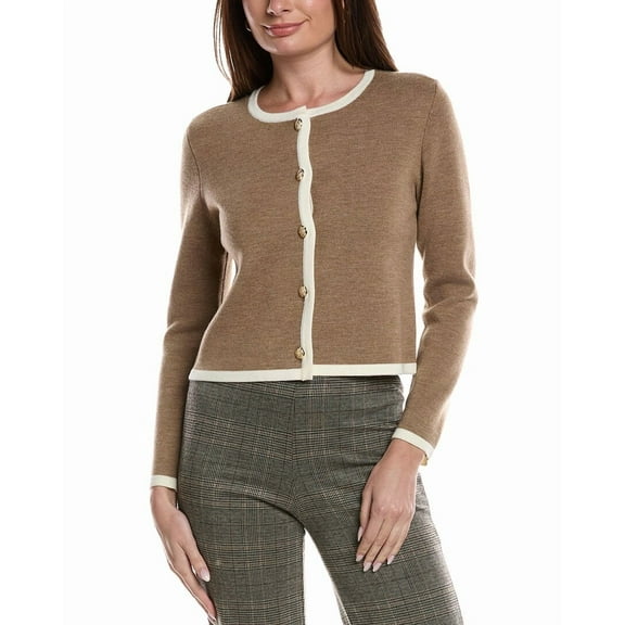 Bruno Magli womens  Tipped Merino Wool Cropped Jacket, l, Tan