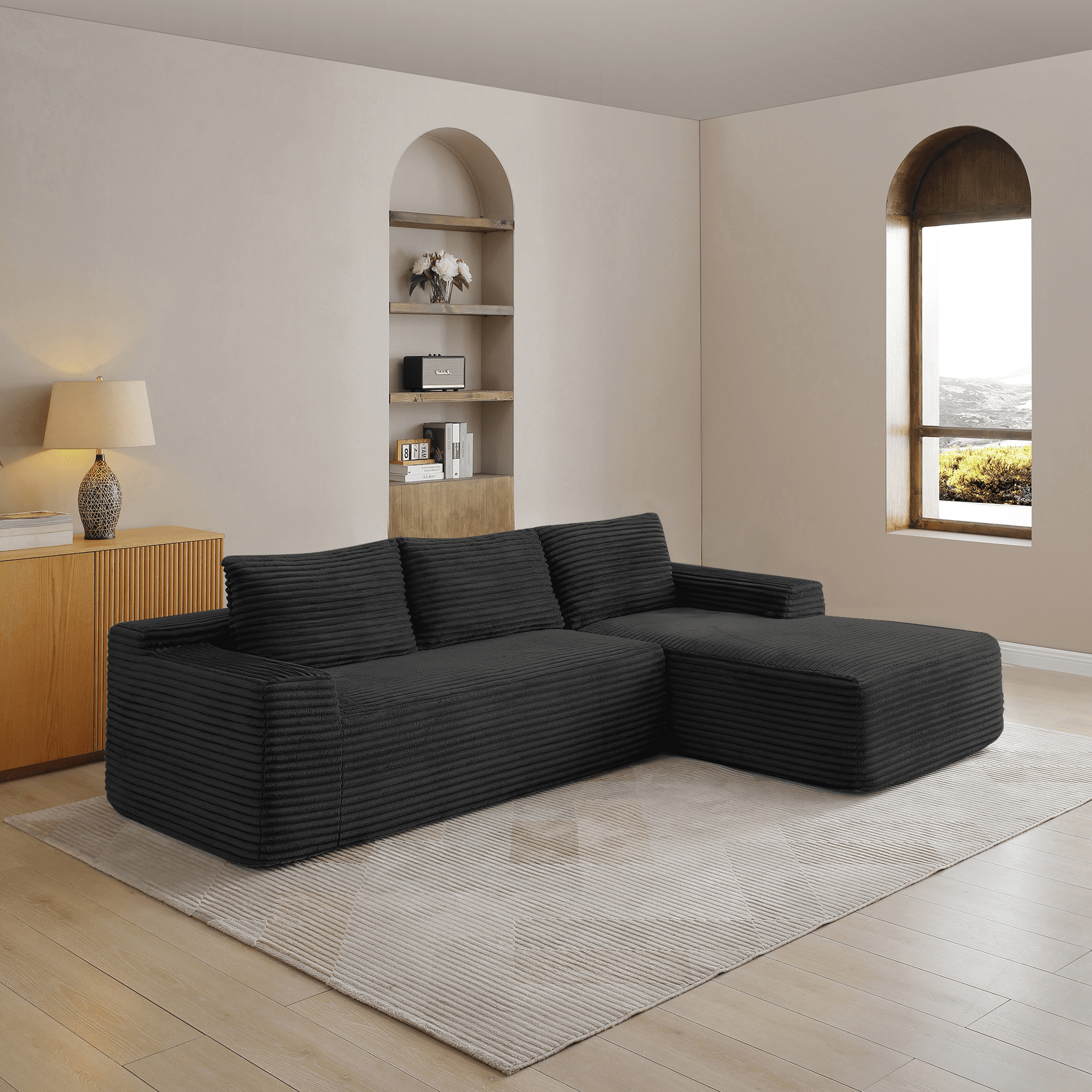GARITIN 97 Inch Modular Sectional Sofa, Cloud Sectional Couch with Deep Seat, Modern L-Shape Sofa with Chaise, Upholstered Couch for Living Room Bedroom, No Assembly, Black