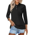 thumbnail image 1 of Bronze Womens Tops Womens Shirts Three Quarter Length Summer Striped Print Tops Collared Button Down T Shirts Breathable Trendy Tunic Tops Going Out Tops for Women, 1 of 4