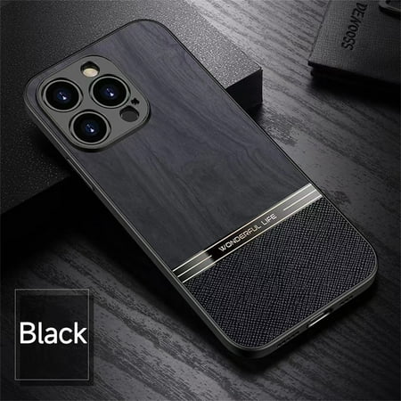 Elepower Case for iPhone 13 Pro Max, Durable Leather Backplane Ultra-thin Light Secure Wrap Tight Fit Anti-drop Anti-fingerprint Shockproof Luxury Vintage Fashion Case for iPhone 13 Pro Max, Black