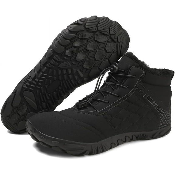 Winter Snow Boots for Women Men, Warm Fur Lined Water Repellent Barefoot Shoes, Wide Toe Box Lightweight Outdoor Ankle Boots