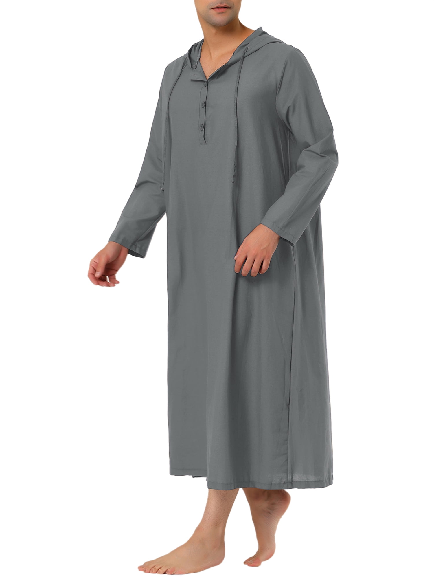 Unique Bargains Men's Nightshirt Long Sleeves Hooded Loungewear Nightgown Pajamas S Gray
