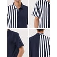 thumbnail image 6 of INSPIRE CHIC Men's Button Down Shirt Color Block Short Sleeve Striped Summer Shirts S Navy Blue, 6 of 6