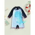 thumbnail image 2 of Bagilaanoe Toddler Baby Girls Boys One-Piece Swimsuit Dinosaur Stripes Print 3/4 Sleeve Zipper Rashguard Swimwear 1T 2T 3T 4T 5T 6T Kids Bathing Suit, 2 of 9