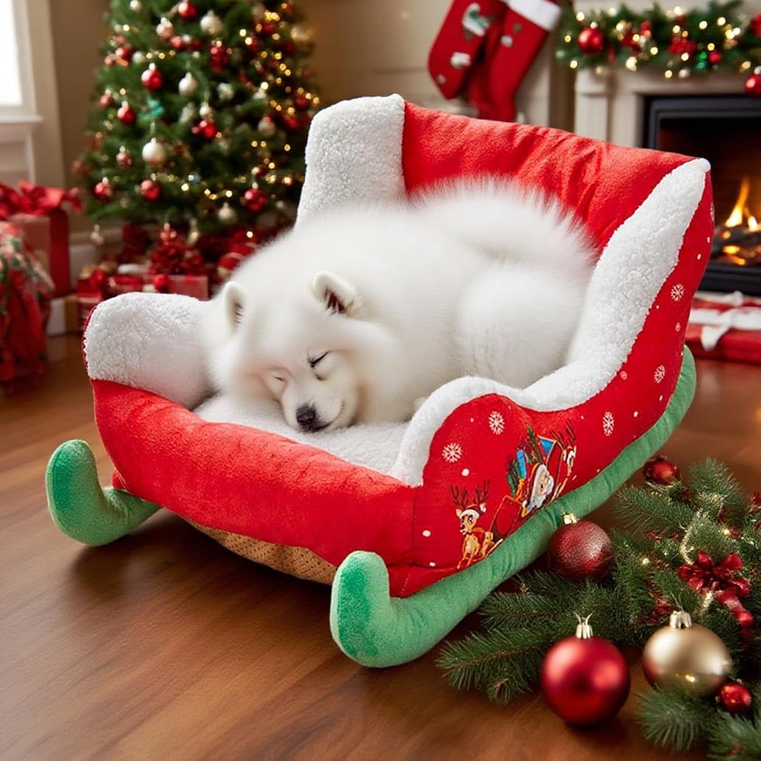 Jubipavy Pet Bed Bed For Cats Christmas Sleigh Dog Bed Festive Cozy Insulated Nests For Winter Holiday Puppy Animals Calming Sleeping Cats Cold Weather Nights Cozy Indoor