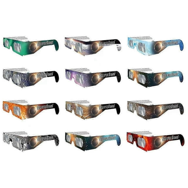 Gafas para el eclipse solar de 2025 (paquete de 6/12 unidades), fabricadas con papel certificado según las normas CE e ISO 12312-2, aptas para la observación directa del sol.