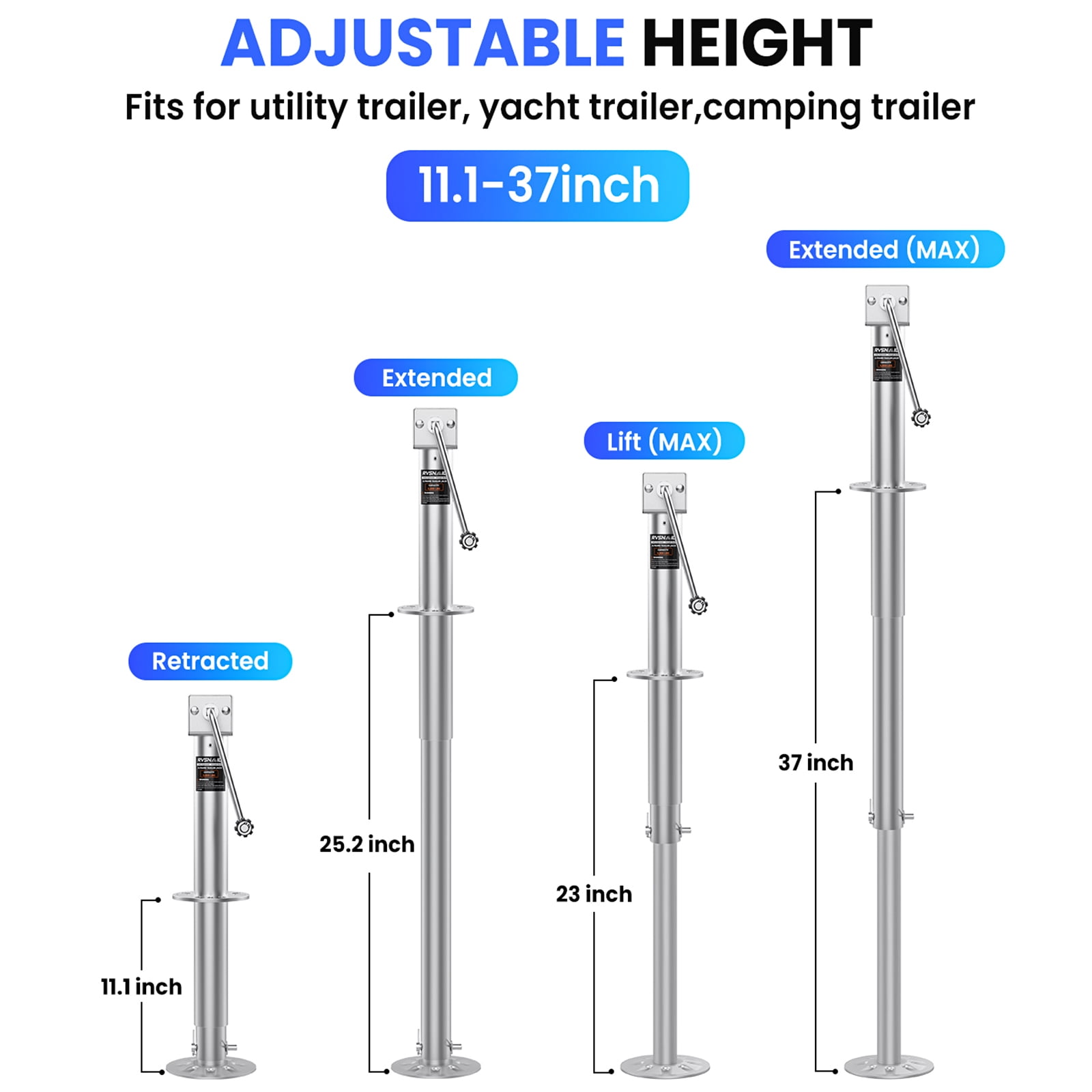 5000 lbs Heavy Duty Trailer Jack, 23" Lift, 20-24V Cordless Drill Compatible, for RV, Boat, Yacht & Utility Trailers, with Manual Crank Handle & Weatherproof Cover, Sliver