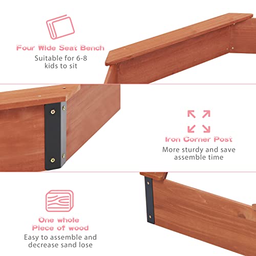 85''x78''x9'' Wooden Octagon Sandbox with Cover Large Wood Sandpit