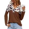 thumbnail image 1 of Pull Décontracté en Maille Gaufrée Léopard Col en V Manches Longues Bouton devant Pull Doux pour Femmes Café TG, 1 of 5