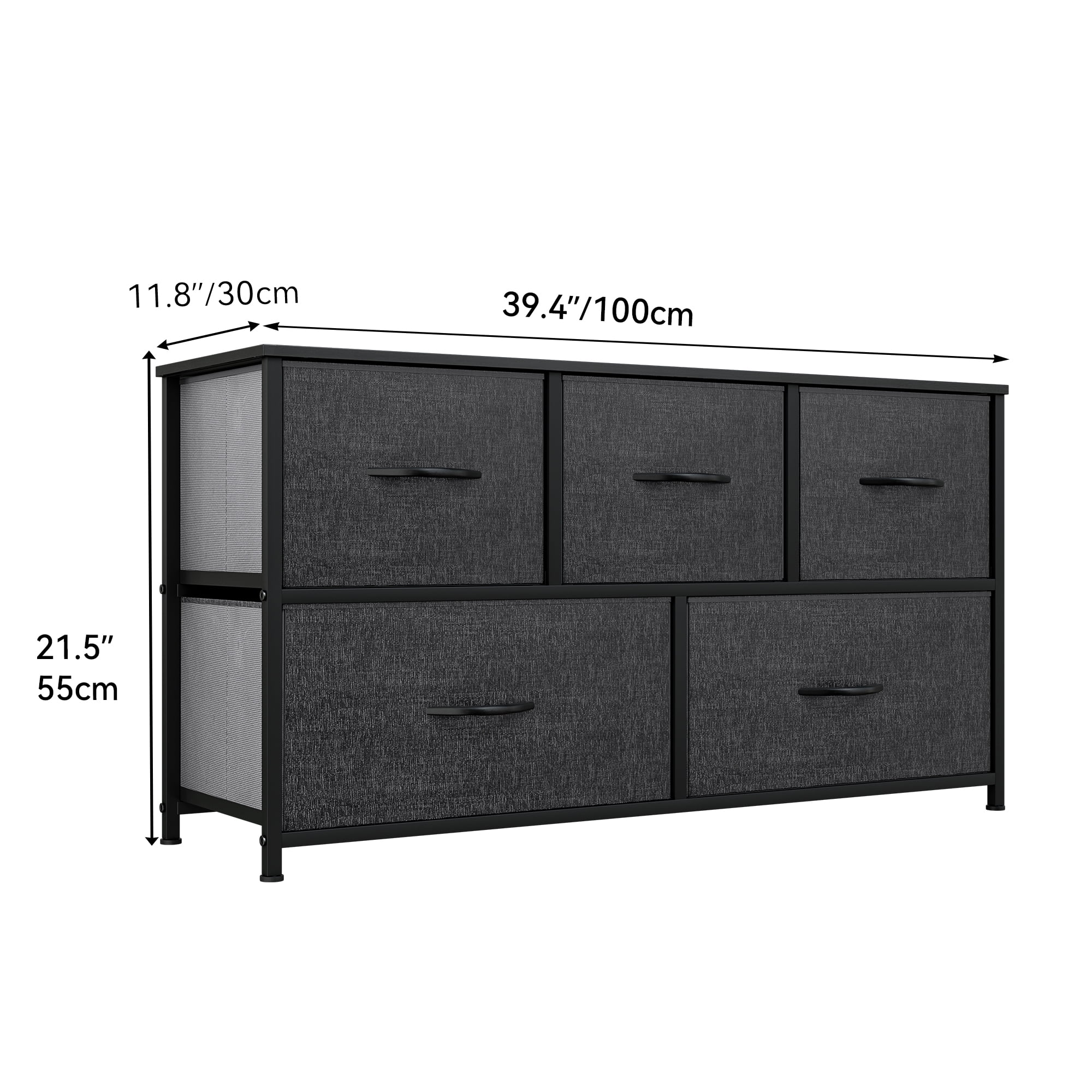 Uforic 5-Drawer Fabric Dresser for Adults with Wood Top for Bedroom, Living Room, Hallway, Black