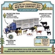 New Ray Free-Wheeling Semi Truck and Trailer with 1:43 Livestock Playset - with - Ages 8 Years and up