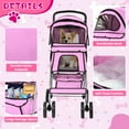 thumbnail image 3 of Dkelincs 4 Wheels Pet Stroller Folding Cat Dog Stroller Travel Carrier with Cup Holder & Storage Basket, Pink, 3 of 7