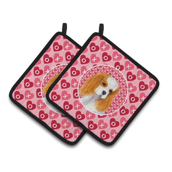 Carolines Treasures SS4527PTHD Cavalier Spaniel Hearts Love and Valentines Day Portrait Pair of Pot Holders, 7.5HX7.5W,