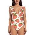 thumbnail image 2 of Yiaed Hand Drawn Strawberry Print Women's Ruffled One Piece Swimsuit V Neck Swimwear Slimming Monokini for Woman-Large, 2 of 8