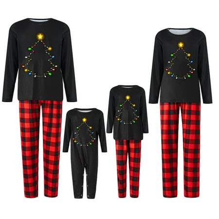 

wsevypo Christmas Family Matching Pajamas Sets Dad Mom Kid Baby Xmas Tree Printed Sleepwear Homewear Sets