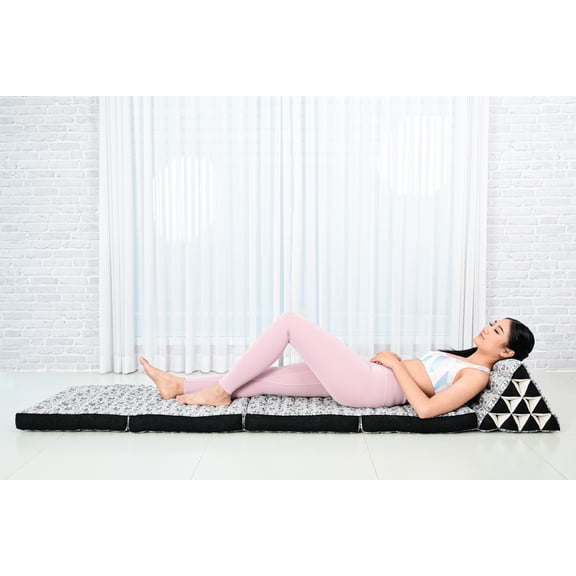 Leewadee Comfortable Japanese Floor Mattress - Thai Floor Bed With Triangle Cushion - Futon Mattress - XL Extra Long Thai Massage Mat,  Blue White, Kapok Filling