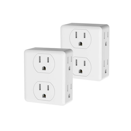 6 Outlet Extender, 2 Pack 3-Prong Wall Plug Multiple Splitter, White