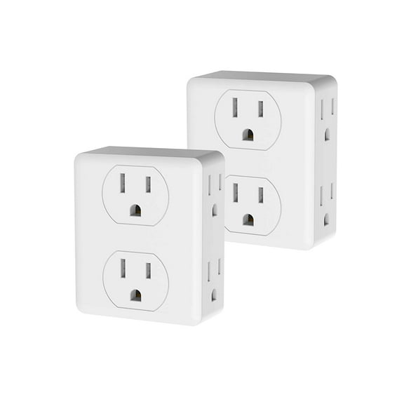 6 Outlet Extender, 2 Pack 3-Prong Wall Plug Multiple Splitter, White