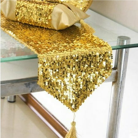 Meigar 12 By 108 Inch Elegant Rectangle Gold Sequin Wedding Table Runner Gold Glitz Table Linens
