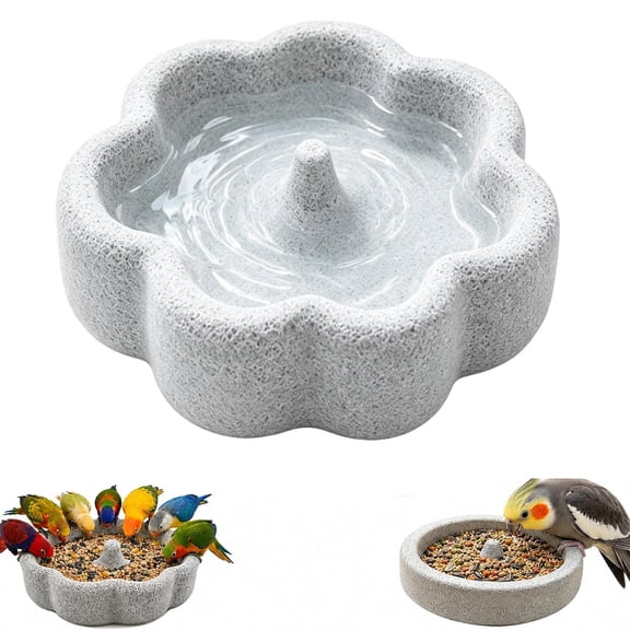 2-in-1 Pumice Stone Bird Food Bowl, Natural Stone Bird Feeder Dish for Cage, Gray, for Parakeets Finches and CanariesNatural Pumice