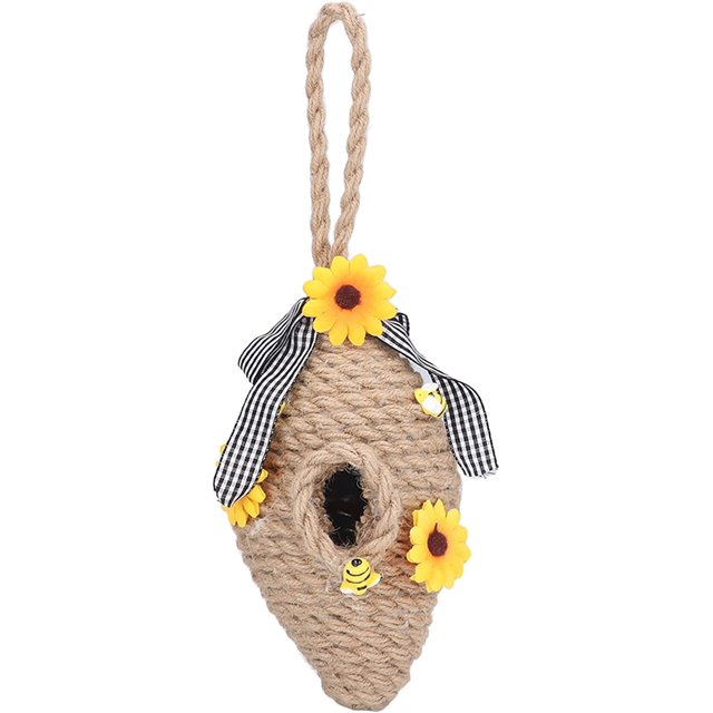 1 Uds. Adorno de colmena, adorno de abeja de miel, adorno de girasol de abeja pequeña, decoraciones colgantes de colmena para jardín, oficina al aire libre (ovalada)