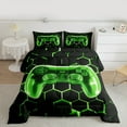 thumbnail image 2 of jejeloiu Gamepad Gamer Full Size Comforter Sets,Modern Video Game Bedding Comforter Set,Green Geometric Honeycomb Bedding Sets For Boys Kids,Luxury Bedroom Decor Reversible,3 Pieces, 2 of 8