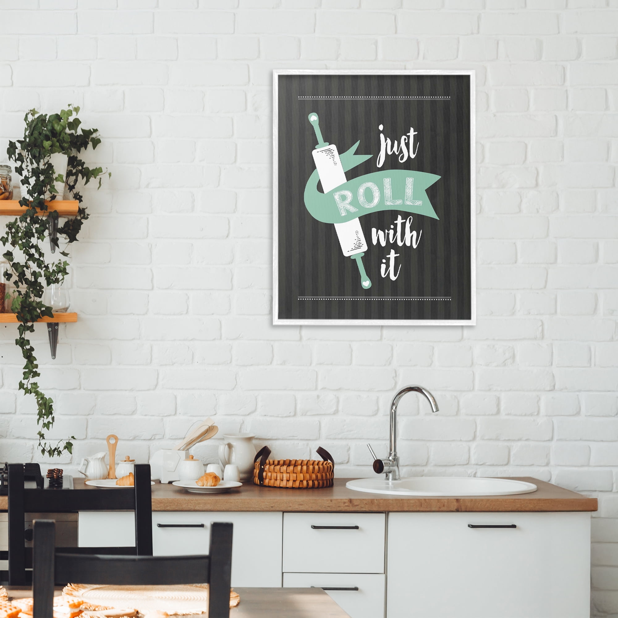 Roll With It Black & Green White Framed Giclee Art, design by Lettered and Lined