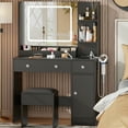 thumbnail image 6 of Satifur Vanity Set with Mirror & Lights, GRWM Vanity Desk with Drawers & Storage Shelves, Makeup Dressing Table with Stool & Charging, Black, 6 of 9