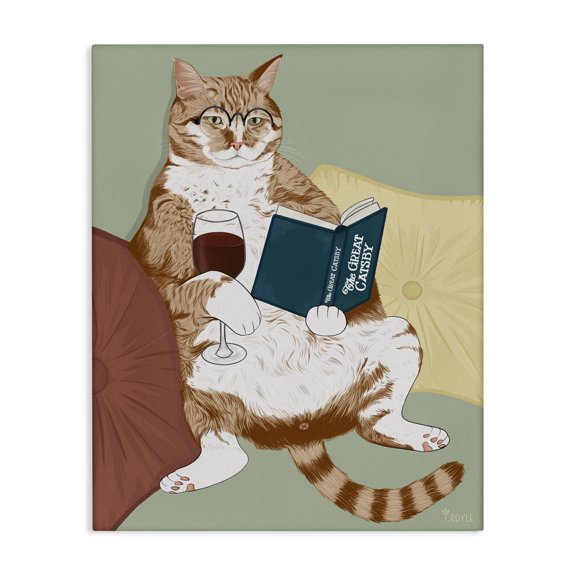 Stupell Industries Traditional Cat Reading with Wine Canvas Art, 24 x 30, by Tara Royle