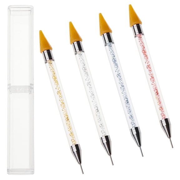 Acrylic Nail Art Rhinestones Pickers Pens Nail Art Dotting Tools Point Nail Art Craft Tool Pen with Wax Pen Mixed color 150x13mm 4pcs/set Acrylic