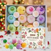Naipo Bath Bombs 12 PCS Gift Set Bubble Bombs Bath Kit 12 Bath Bombs and 4 Foot Bath Balls with 12 Scents Colorful Natural Fizzy Spa Handmade Gift for Friends Women