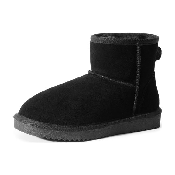 DREAM PAIRS Snow Boots for Women Genuine Suede Faux Fur Lining Water Resistant Anti-Slip Warm Winter Booties Slip On Memory Foam Comfort Ankle Boots FuzzyClassicⅡLow Boots