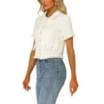 thumbnail image 4 of INSPIRE CHIC Women's Tweed Shirt with Tassel Cropped Length Spring Short Sleeve Shirt M White, 4 of 7