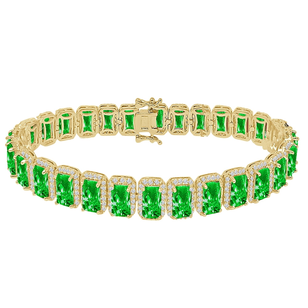 White gold finish princess 8mm emerald and created diamond bracelet valentines