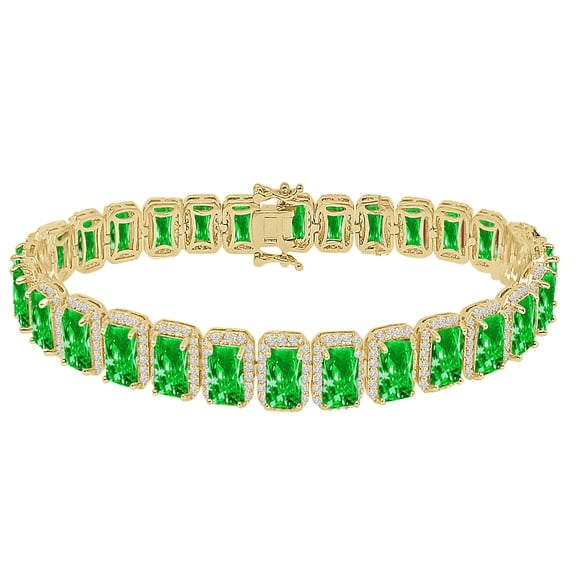 14K Yellow Gold Finish Emerald Green Cwt. Simulated Diamonds Solitaire Men's Ladies Bracelet 10mm / 8.5 Inch