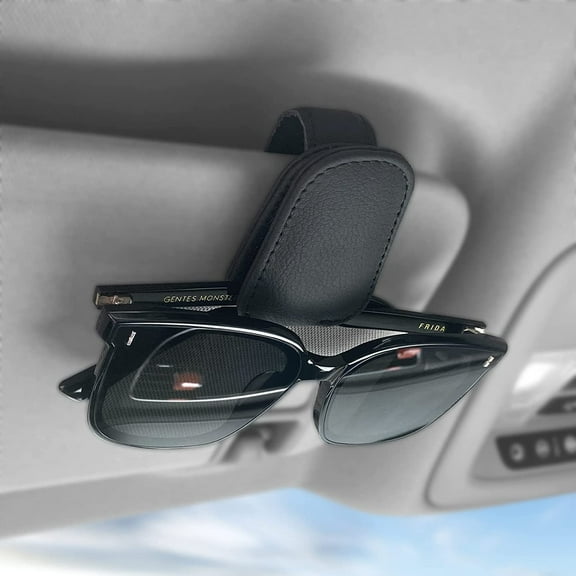 Sunglass Holder for Car Visor, Magnetic Leather Eyeglass Hanger Clip for Car, Car Visor Accessories (Black)