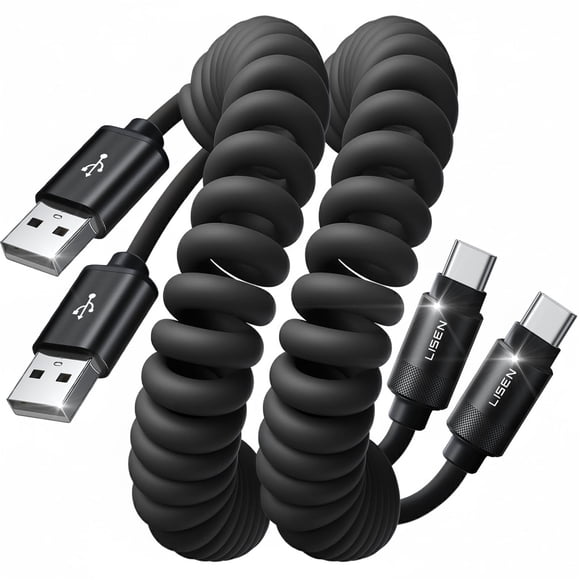 Cable USB C enrollado LISEN para Android Auto y CarPlay de 1,2 m, paquete de 2