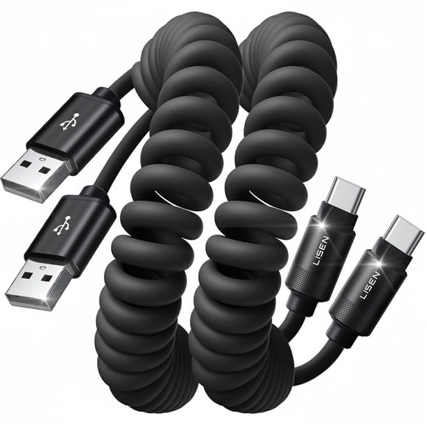 Cable USB C enrollado LISEN para Android Auto y CarPlay de 1,2 m, paquete de 2