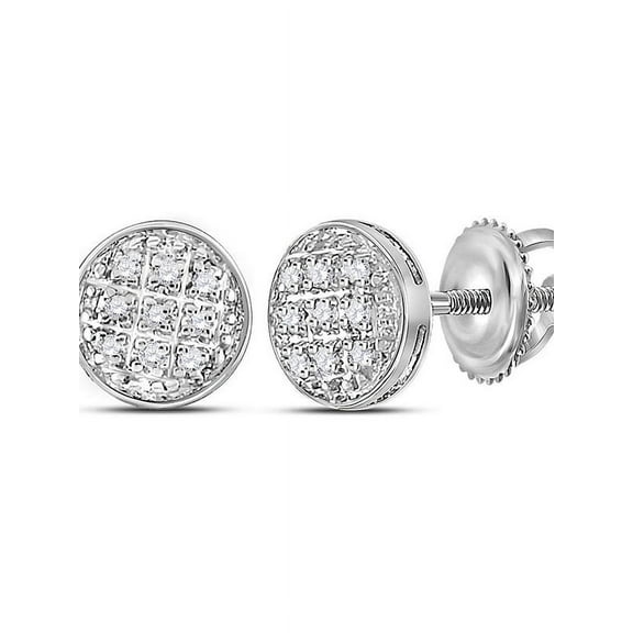10kt White Gold Mens Diamond Circle Cluster Earrings 1/20 Cttw