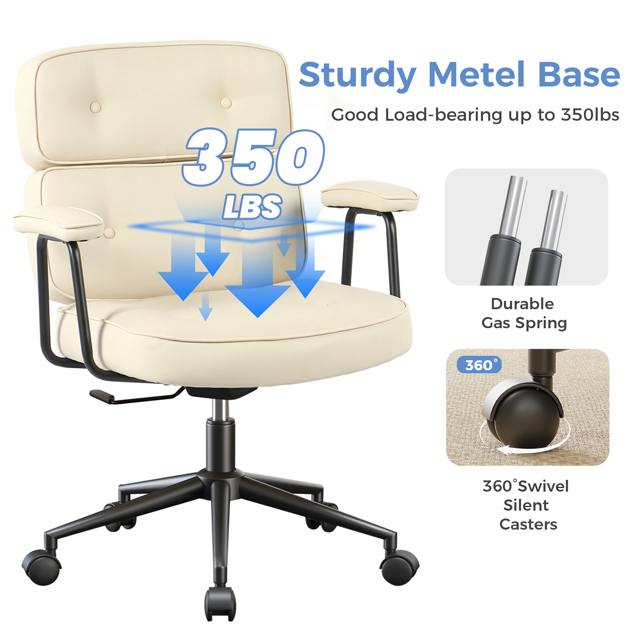 edx PU Leather Home Office Chair, 350LBS Heavy Duty, 8 Hours Ergonomic High Back Desk Chair with Lumbar Support, Beige