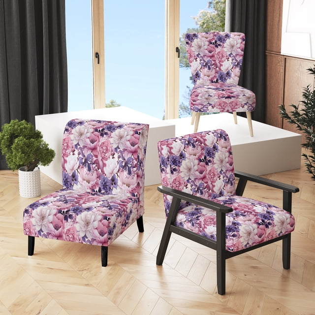 Designart "Purple Springtime Bloom III" Chaise d'Appoint Florale Rose - Fauteuil de Cottage pour Salon