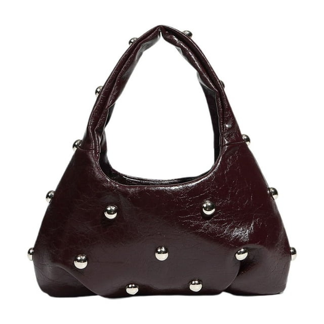 Women's Studded Leather Shoulder Bag Punk Top Handle Handbag Stylish Messenger Purse for Daily Use